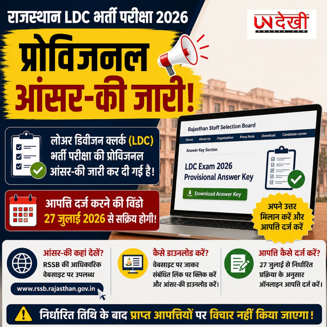 Rajasthan LDC Answer Key 2026: आरएसएसबी ने जारी की प्रोविजनल आंसर-की, 27 जुलाई से दर्ज कर सकेंगे आपत्ति