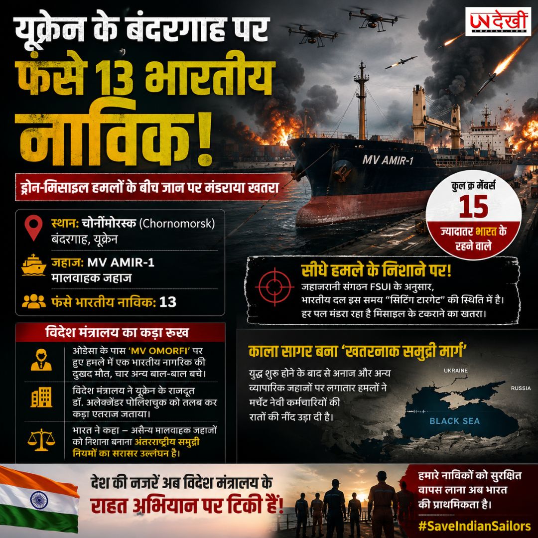 यूक्रेन के बंदरगाह पर फंसे 13 भारतीय नाविक! ड्रोन और मिसाइल हमलों के बीच बढ़ी चिंता, सुरक्षित निकासी की मांग