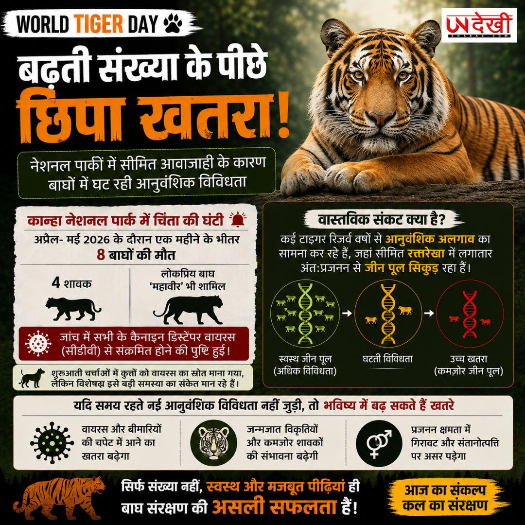 World Tiger Day 2026: बढ़ती संख्या के बीच नया खतरा! बाघों पर मंडराया 'जेनेटिक संकट', वैज्ञानिकों की बढ़ी चिंता