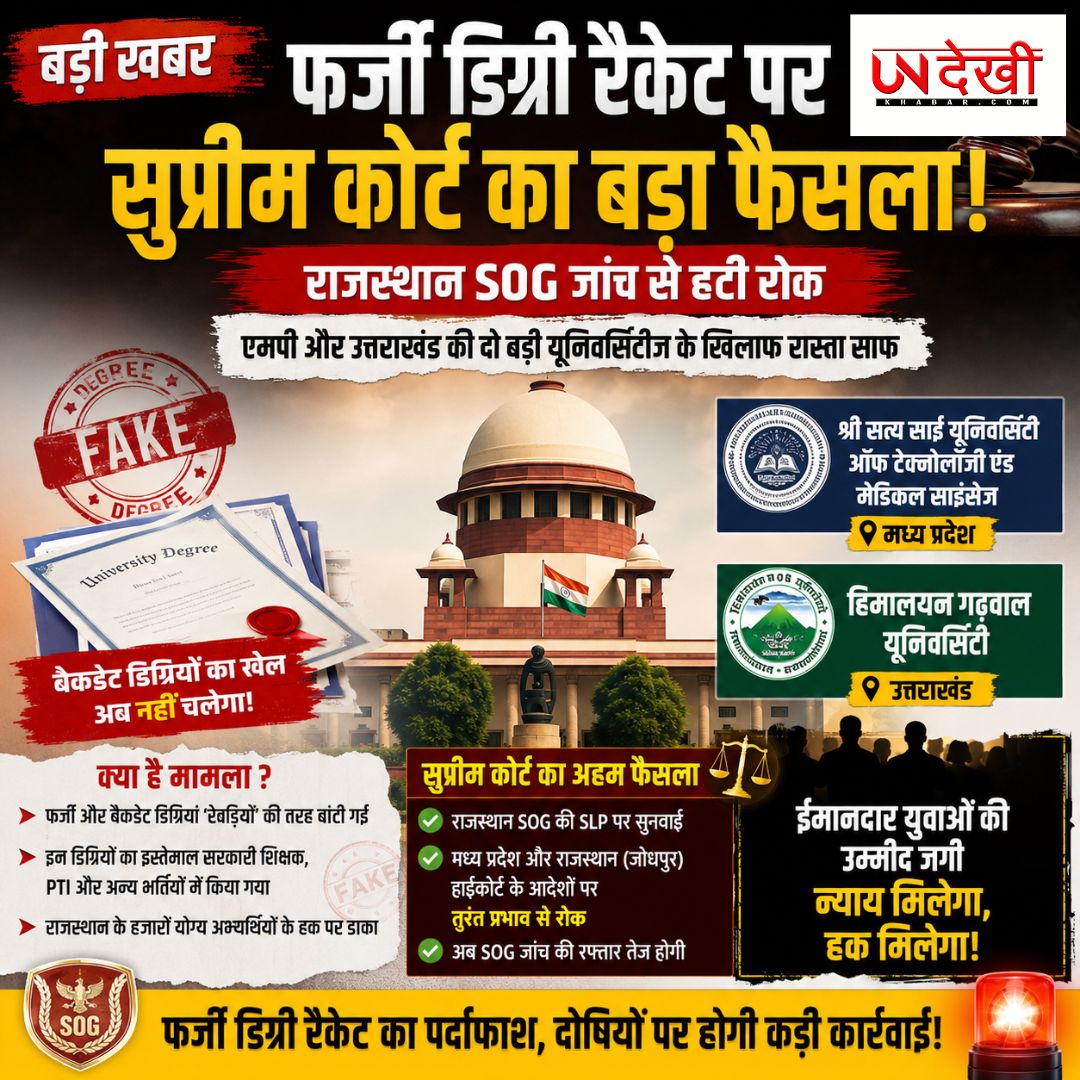 फर्जी डिग्री रैकेट पर सुप्रीम कोर्ट का बड़ा फैसला, राजस्थान SOG जांच से हटाई रोक