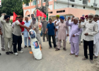दिल्ली में छात्रों पर कथित पुलिस कार्रवाई के विरोध में RMPI का प्रदर्शन, केंद्र सरकार का पुतला फूंका