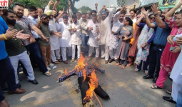 अमृतसर में BJP का प्रदर्शन, CM भगवंत मान और गुरप्रीत कौर के पुतले फूंके; 5 करोड़ रुपये के आरोपों की जांच की मांग